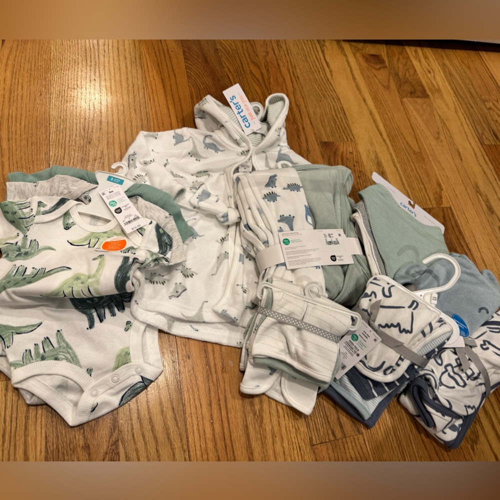 Carter's Dinosaur Print Baby Set in Green and White